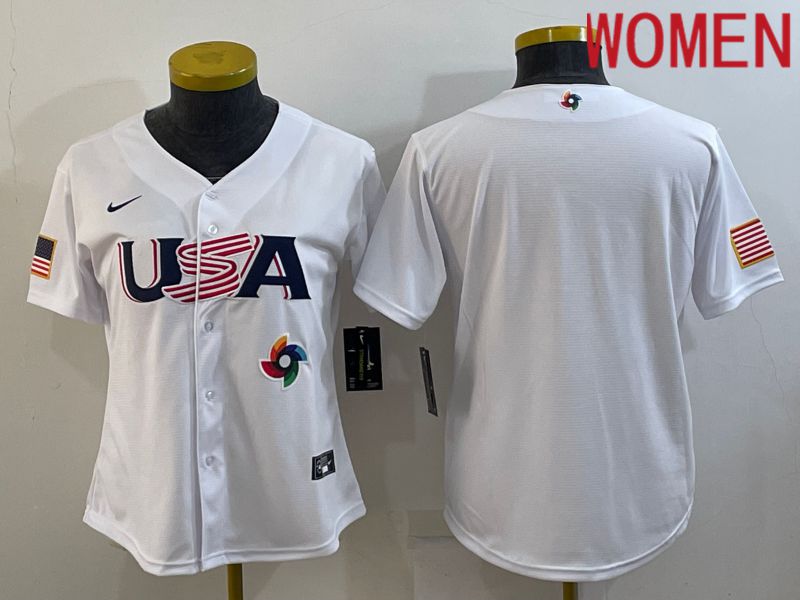 Women 2023 World Cub USA Blank White Nike MLB Jersey1->women mlb jersey->Women Jersey